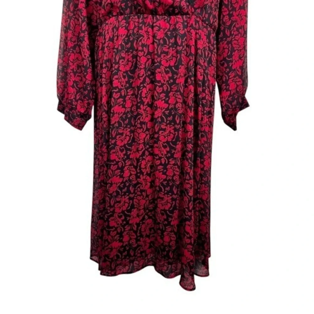 Torrid Womens Balloon Sleeve Black Red Floral Chiffon Midi Dress Size 3X NWT - Picture 3 of 7